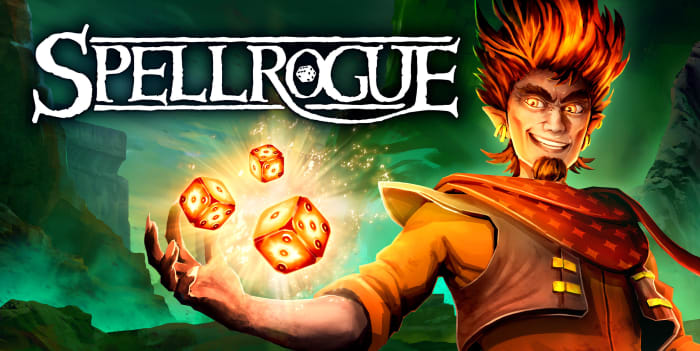 Spellrogue key art of a mage throwing several burning dice.